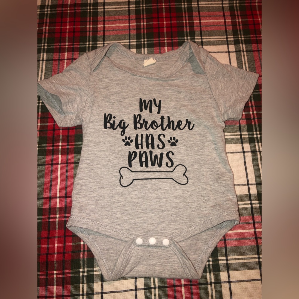 Dog “ baby brother” onesie w/ dog bibs INCLUDED!